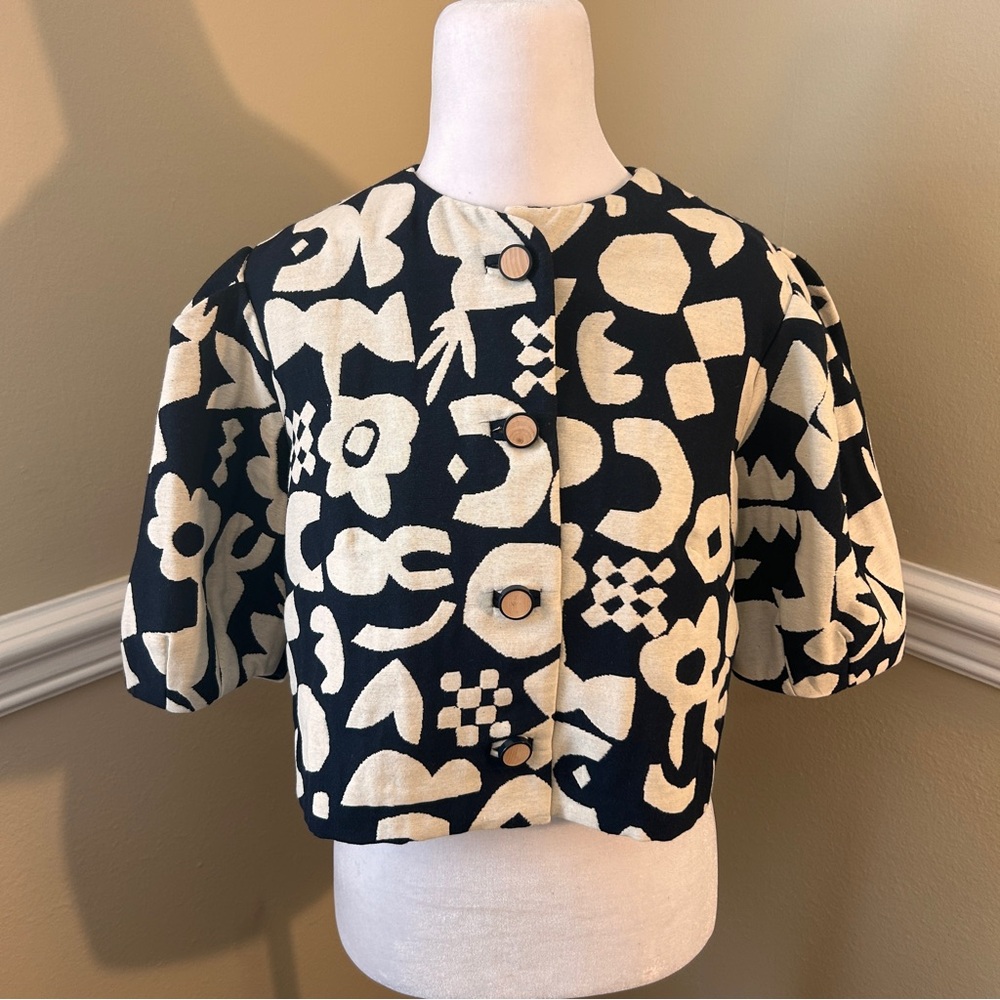 Pearl by Lela Rose Navy/Cream Crop Jacket